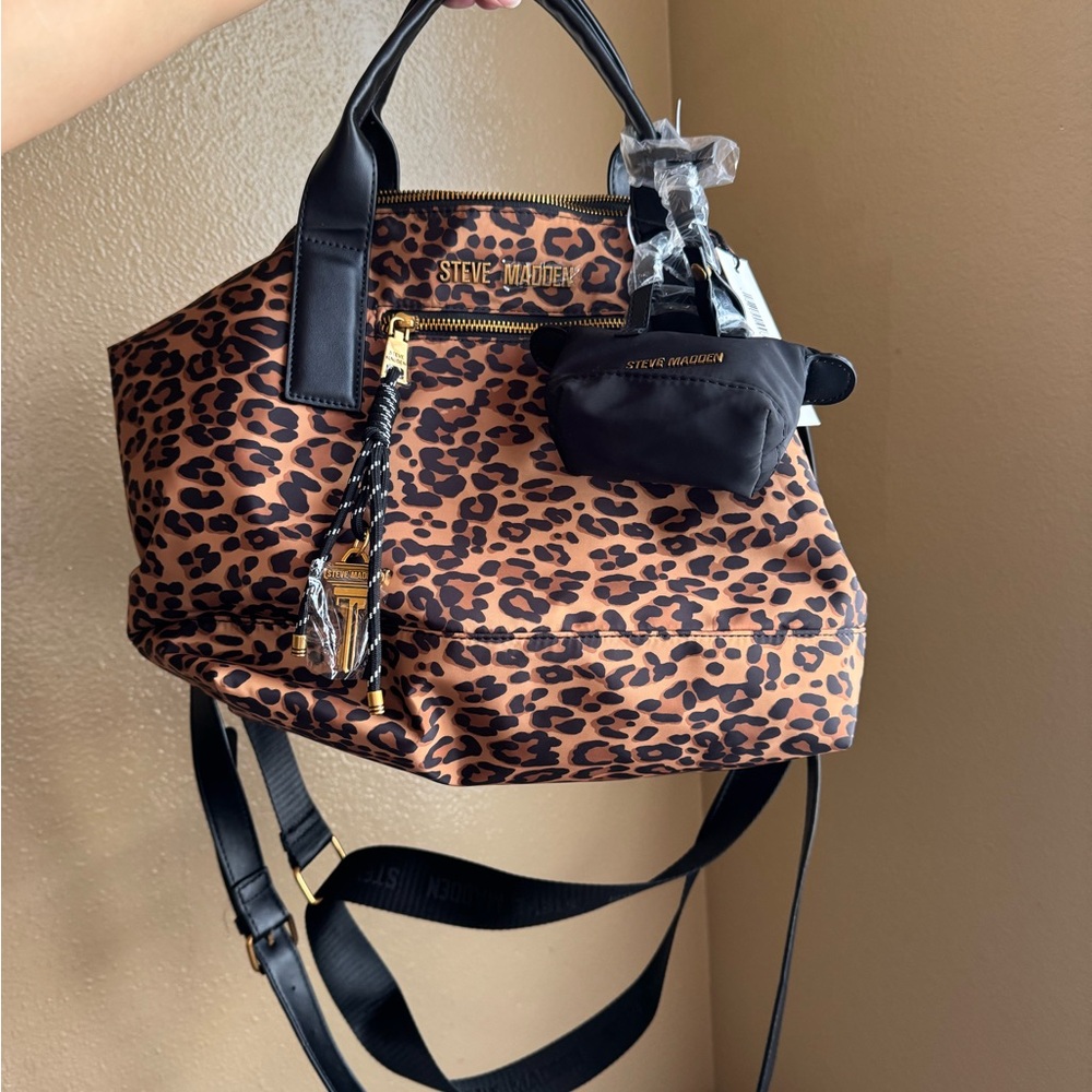 Steve Madden Black and Brown Leopard Backpack